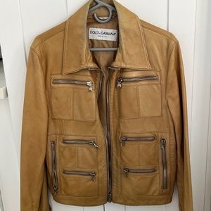 DOLCE & GABANNA Vintage leather unisex moto jacket /camel/ tan/ Men's size Small